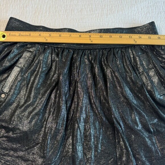 JUICY COUTURE Silver Metallic Lightweight Skater Mini Pull-on Skirt Pockets SZ L - Picture 8 of 9